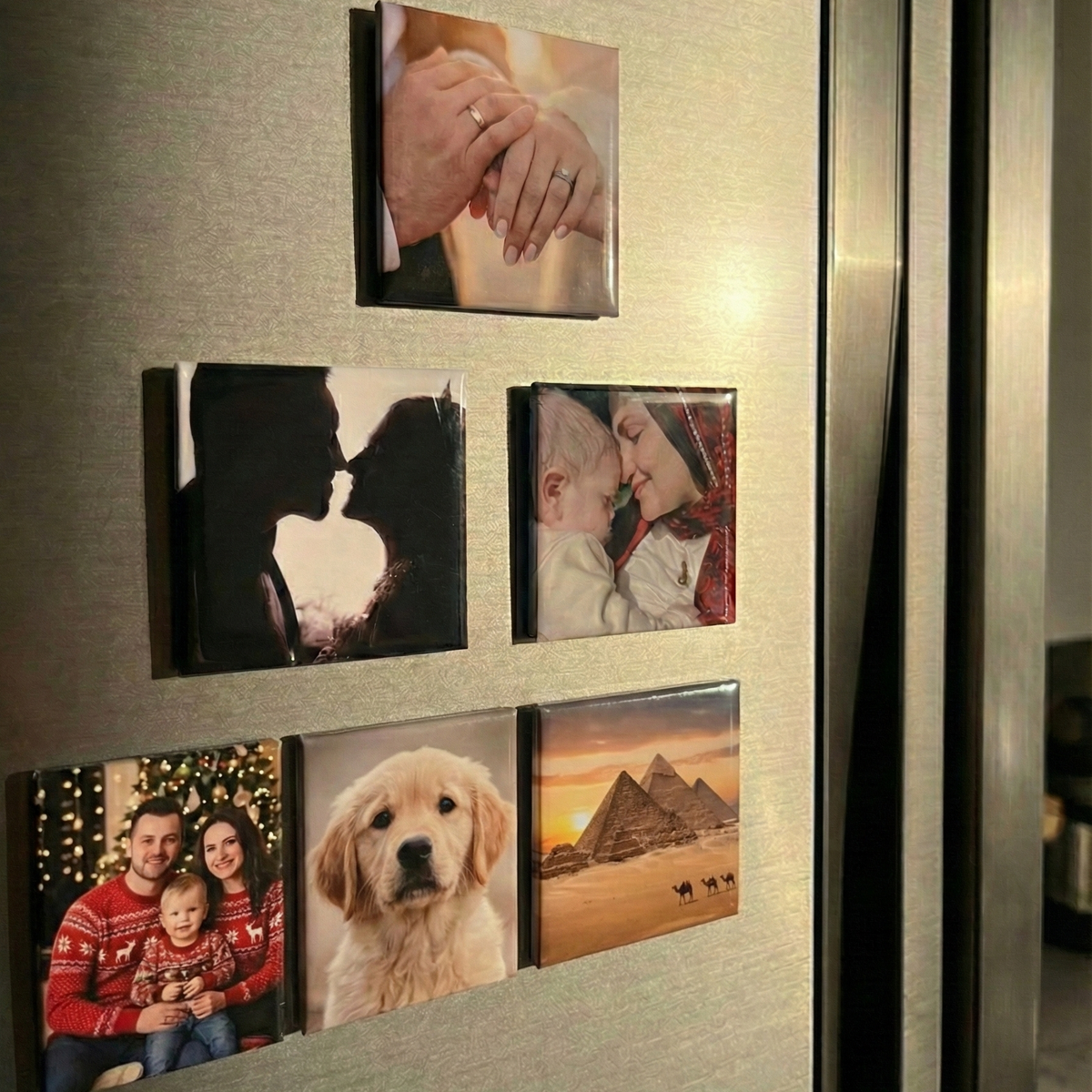 Example photo magnet arrangement; each order is made using the customer's own photos